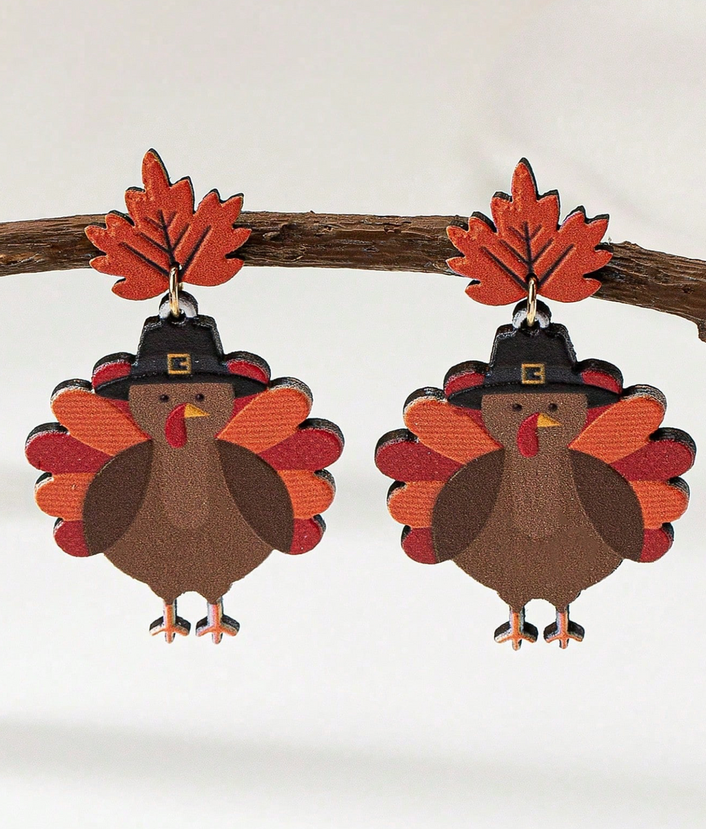 🦃New Beautiful Turkey Maple Wooden Earrings